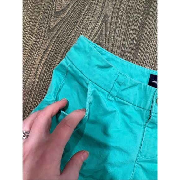 American Eagle Midi Stretch Shorts Mid-Rise Flat Front Cotton Blend Blue Size 00 - Picture 3 of 7